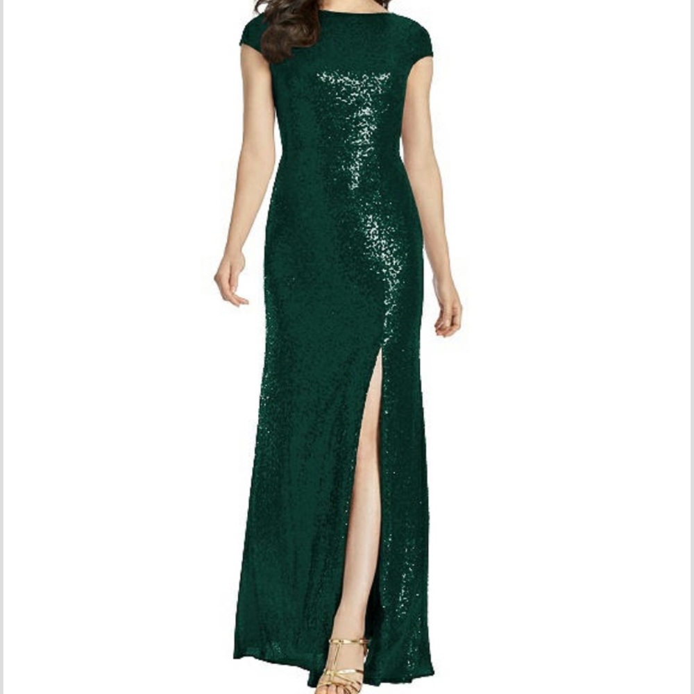 Dessy Emerald Green Sequin Gown